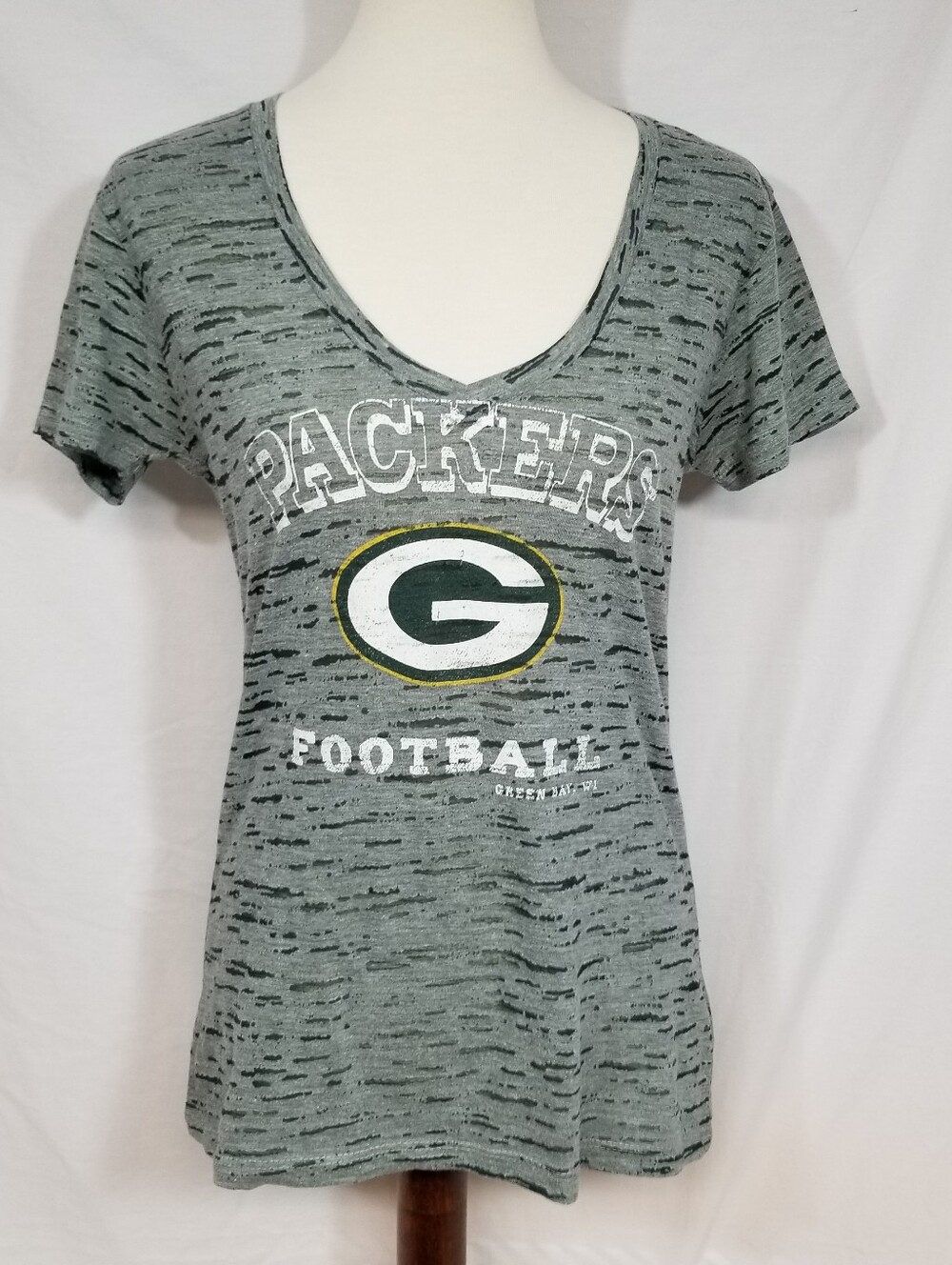 Green Bay Packers NFL Team Apparel Womens Large Green Burnout V-Neck T-Shirt